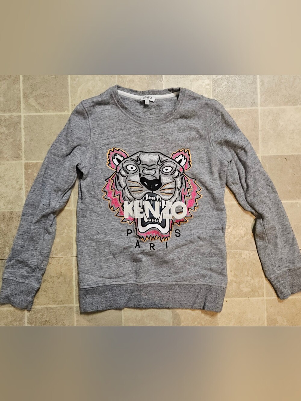 Kenzo Paris Tiger Sweatshirt Sz S Gray Embroidered Logo